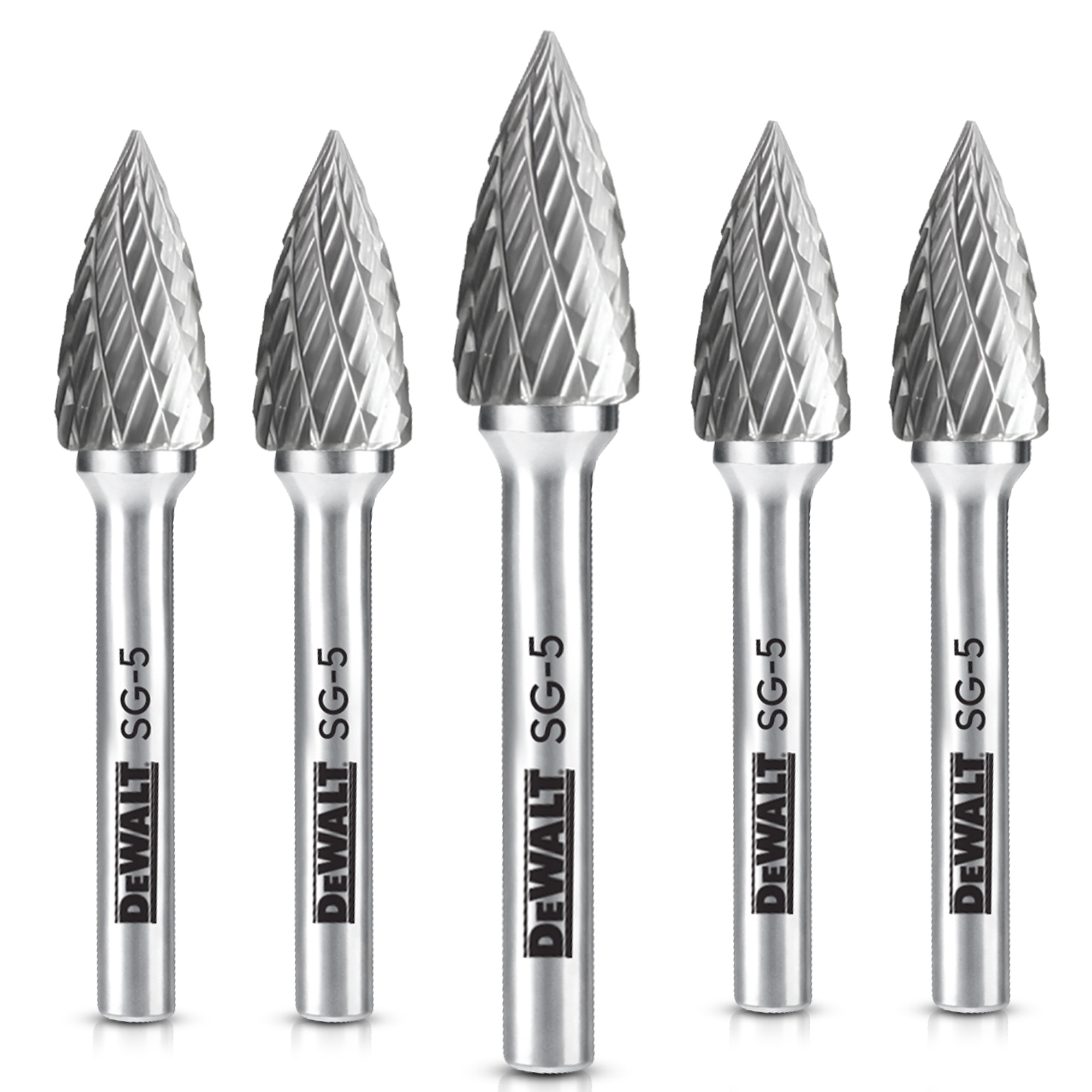 DeWalt Carbide Burr Set — 5-Piece, Double-Cut, Tungsten Carbide, Model# DXCBTJSG5-5